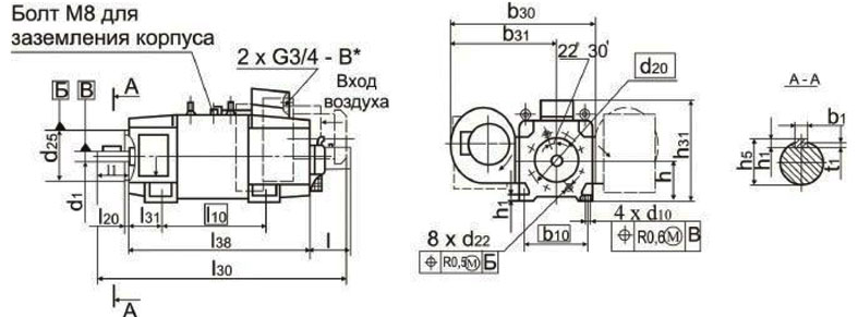 Габаритные размеры и вес электродвигателей 4ПФ112, 4ПФ132, 4ПФ160, 4ПФ180