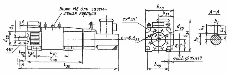 Электродвигатели 4ПФ112, 4ПФ132, 4ПФ160, 4ПФ180 с вентилятором сзади коллектора