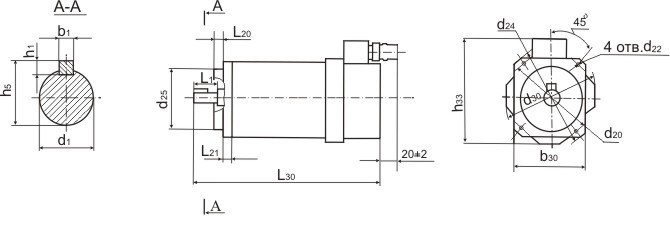 Габаритные и монтажные размеры электродвигателей 2ПБВ100, 2ПБВ112, 2ПБВ132