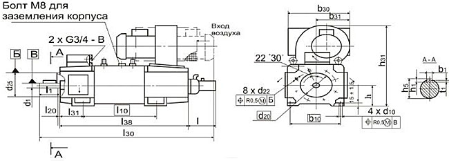 Размеры электродвигателей 4ПФ рисунок 3