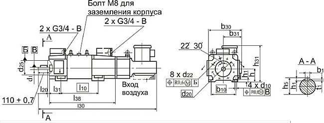 Размеры электродвигателей 4ПФ рисунок 2